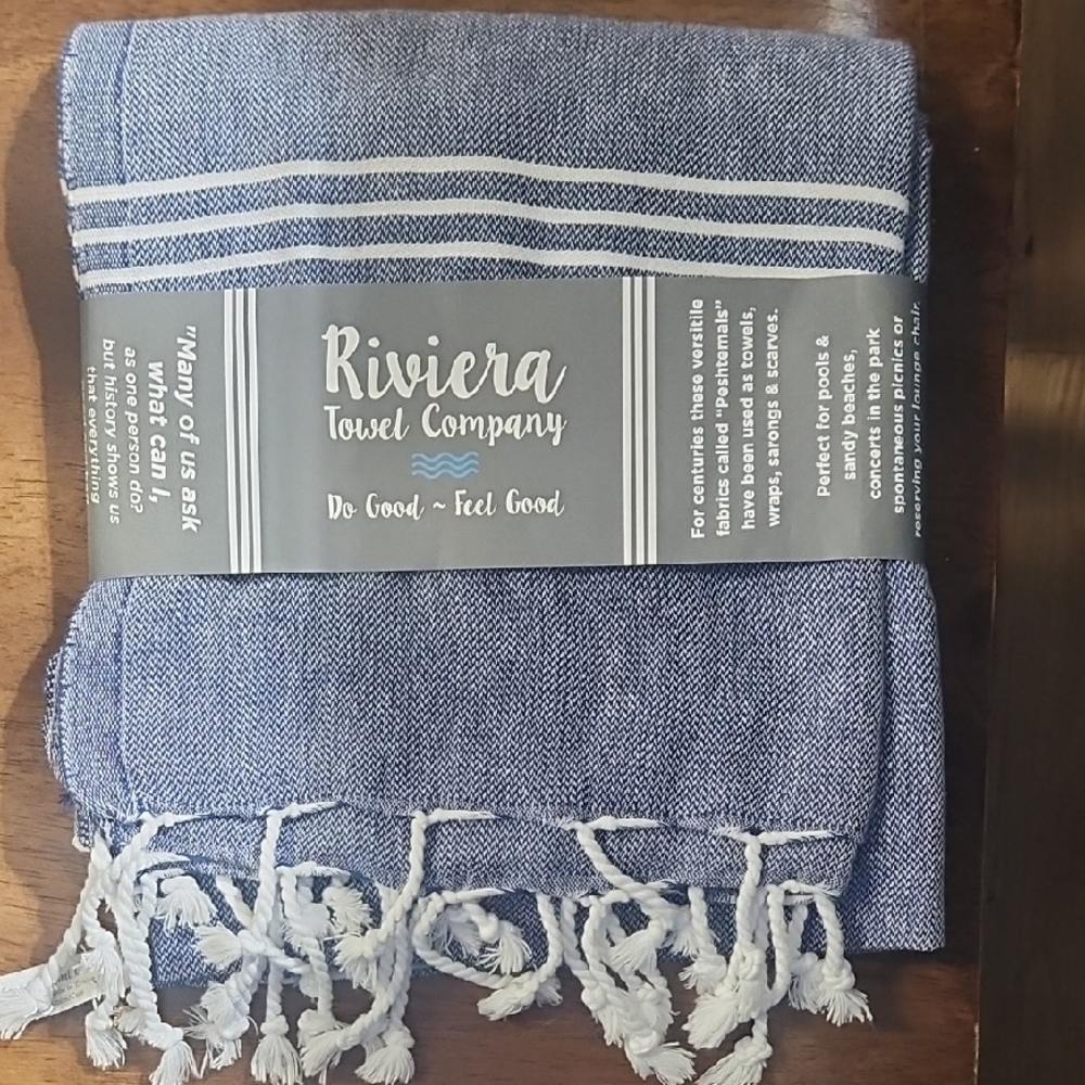TC Ocean Blue and White Striped Towel